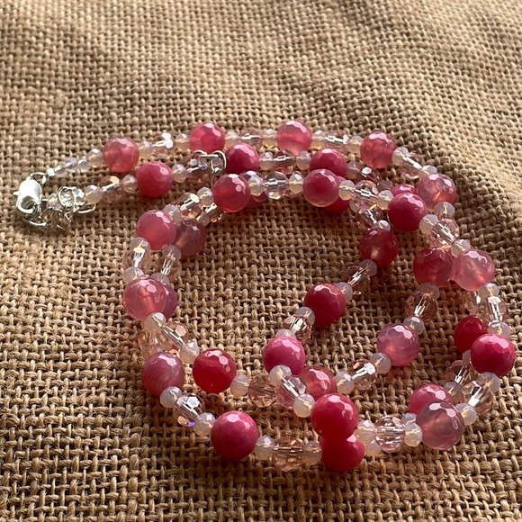 Pink quartz & Crystal spacers adjustable necklace New Handmade luxury New - Picture 11 of 11